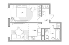 Планировка  1-комнатной квартиры, 39 м2