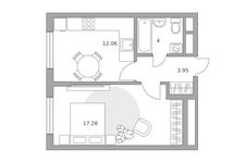 Планировка  1-комнатной квартиры, 37 м2