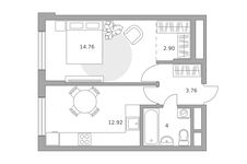 Планировка  1-комнатной квартиры, 38 м2