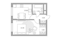 Планировка  1-комнатной квартиры, 34 м2