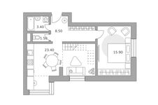 Планировка  1-комнатной квартиры, 65 м2