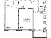 Планировка 2-комнатной квартиры, 57,47 м2