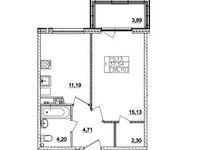Планировка 1-комнатной квартиры, 37,54 м2