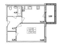 Планировка 1-комнатной квартиры, 35,39 м2