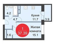 Планировка 1-комнатной квартиры, 37,39 м2