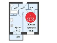 Планировка 1-комнатной квартиры, 39,32 м2