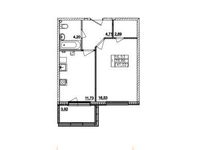 Планировка 1-комнатной квартиры, 39,86 м2
