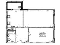 Планировка 2-комнатной квартиры, 58,54 м2