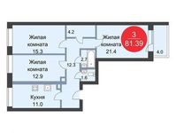 Планировка 3-комнатной квартиры, 81,13 м2