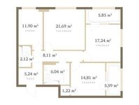 Планировка 3-комнатной квартиры, 94,2 м2