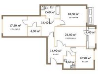 Планировка 3-комнатной квартиры, 118,5 м2