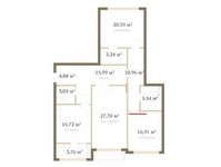 Планировка 3-комнатной квартиры, 129,6 м2