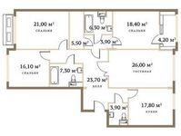 Планировка 4-комнатной квартиры, 170,4 м2