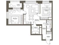 Планировка 2-комнатной квартиры, 78,3 м2