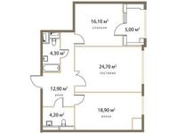Планировка 2-комнатной квартиры, 74,5 м2