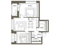 Планировка 2-комнатной квартиры, 72,3 м2