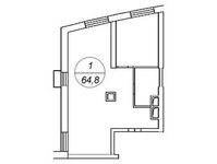 Планировка 1-комнатной квартиры, 64,8 м2