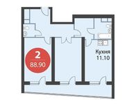 Планировка 2-комнатной квартиры, 88,9 м2