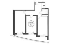 Планировка 2-комнатной квартиры, 90,7 м2