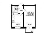 Планировка 1-комнатной квартиры, 35 м2