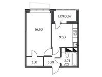 Планировка 1-комнатной квартиры, 37,74 м2