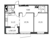 Планировка 2-комнатной квартиры, 59,78 м2