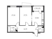 Планировка 2-комнатной квартиры, 67,58 м2