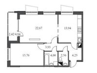 Планировка 2-комнатной квартиры, 69,53 м2