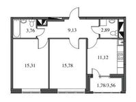 Планировка 2-комнатной квартиры, 59,77 м2