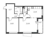 Планировка 2-комнатной квартиры, 72,95 м2