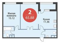 Планировка 2-комнатной квартиры, 65,88 м2