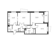 Планировка 3-комнатной квартиры, 91,11 м2