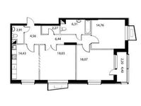 Планировка 3-комнатной квартиры, 90,98 м2