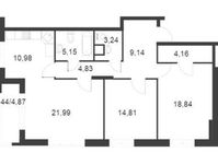 Планировка 3-комнатной квартиры, 95,58 м2