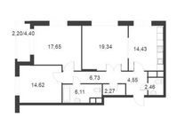 Планировка 3-комнатной квартиры, 90,36 м2