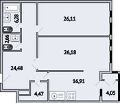 Планировка 2-комнатной квартиры, 109 м2
