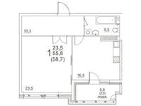 Планировка 1-комнатной квартиры, 58,7 м2