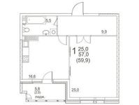 Планировка 1-комнатной квартиры, 59,9 м2
