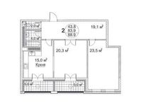 Планировка 2-комнатной квартиры, 90,7 м2