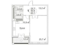 Планировка 1-комнатной квартиры, 64,2 м2