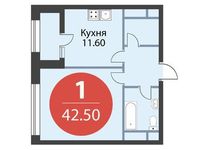Планировка 1-комнатной квартиры, 42,5 м2