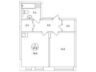 Планировка 1-комнатной квартиры, 47,8 м2