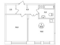 Планировка 1-комнатной квартиры, 49,8 м2