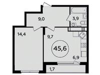 Планировка 2-комнатной квартиры, 45,6 м2