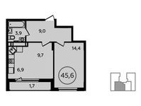 Планировка 2-комнатной квартиры, 45,6 м2