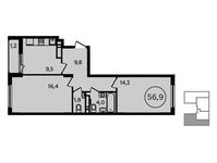 Планировка 2-комнатной квартиры, 56,9 м2