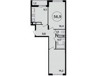 Планировка 2-комнатной квартиры, 56,9 м2
