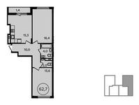 Планировка 2-комнатной квартиры, 62,7 м2