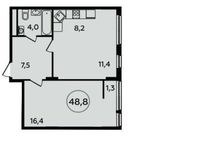 Планировка 2-комнатной квартиры, 48,8 м2