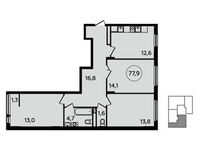 Планировка 3-комнатной квартиры, 77,9 м2
